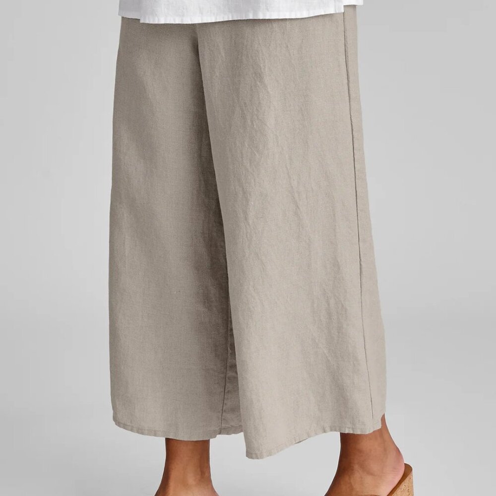 Flax Natural Sociable Flood Wide Leg Linen Pants Large